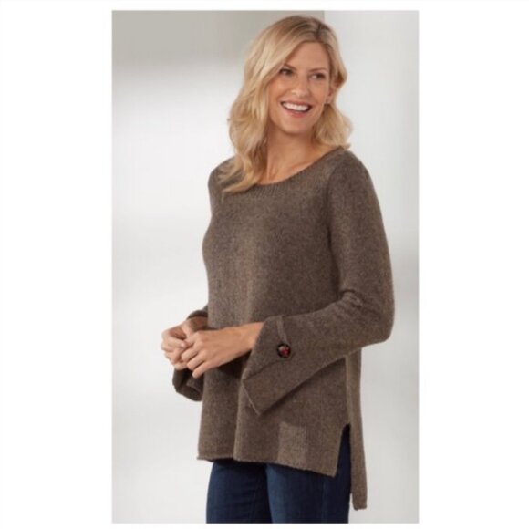 SOFT SURROUNDINGS Haleigh Sweater Tunic Wool Alpaca Blend Brown Button Detail M - Picture 1 of 7